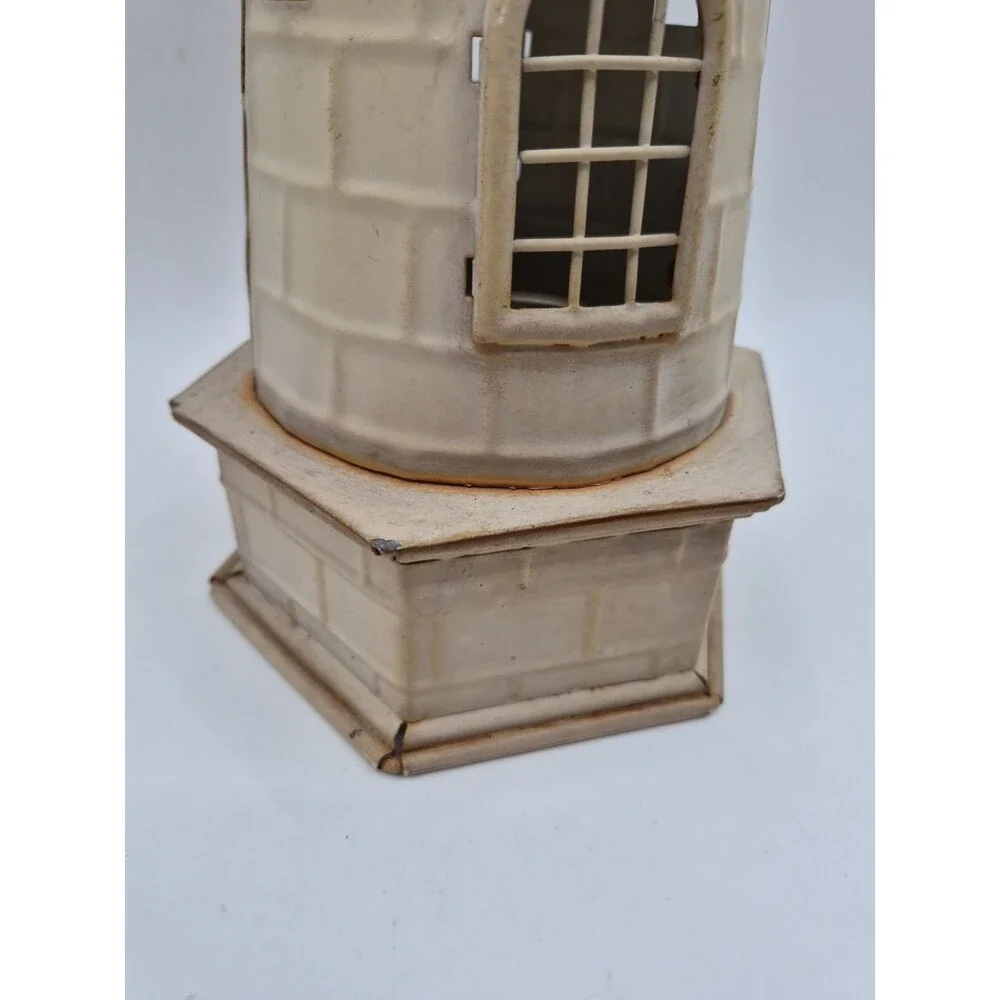 Distressed Metal Antique White Lighthouse Votive Holder Preowned Nautical 14